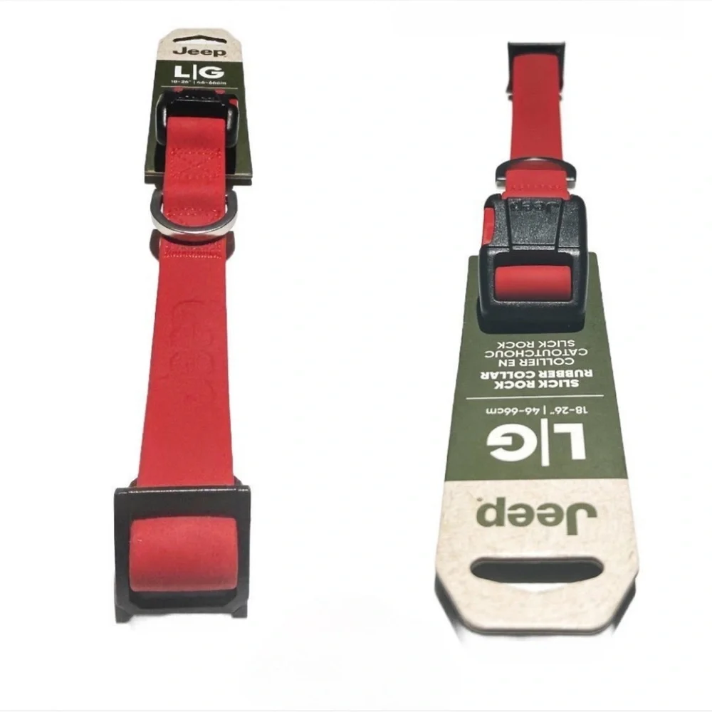 Jeep Red Slick Rock Rubber Dog Collar Ultra Strong‎ Waterproof Size L 18-26